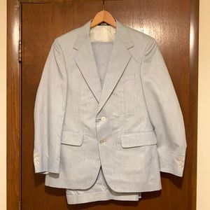 Vintage blue and white suit. 32” waist.